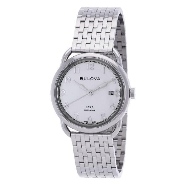 Bulova Commodore srebrna 96B326, srebrno bela številčnica z arabskimi številkami in jeklena zapestnica