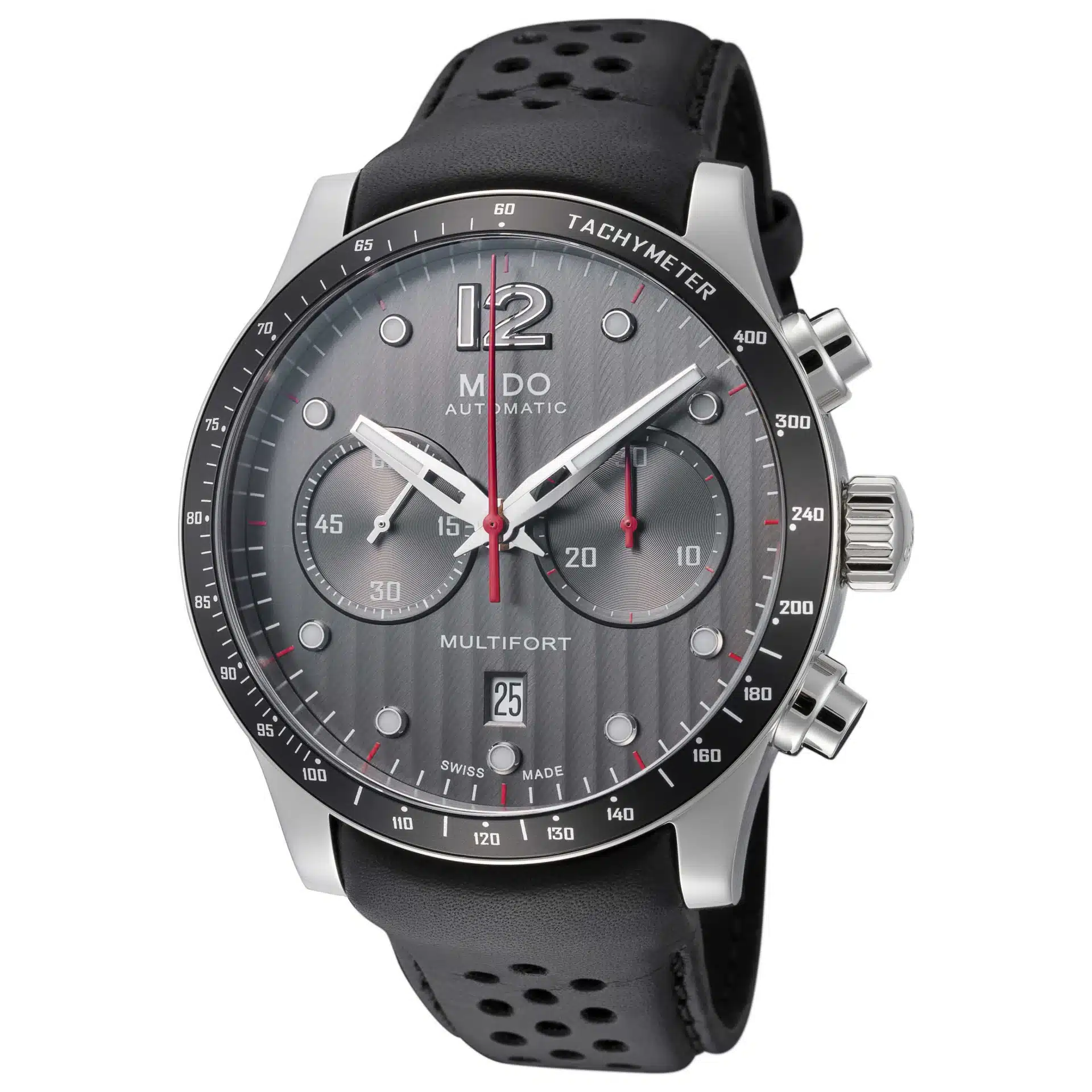 Mido Multifort Chronograph Aluminium Bezel M025.627.16.061.00 iz jekla, antracitna številčnica, tričetrtinski pogled