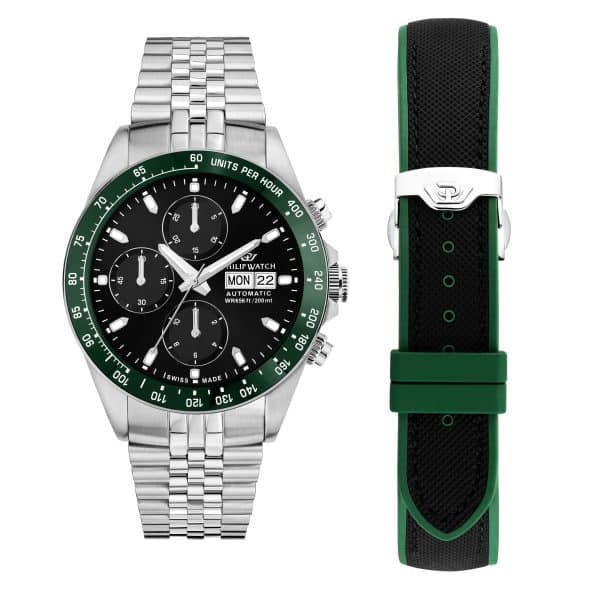 Philip Watch Caribe Diving R8243607026, zelen obroč iz keramike in črna številčnica, pogled od spredaj